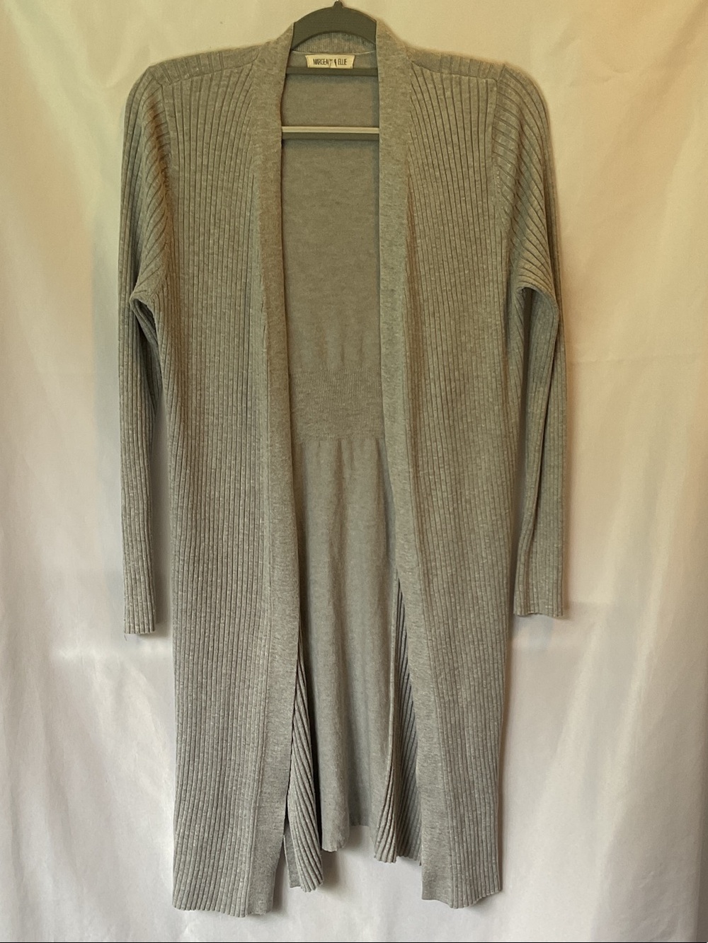 Light Gray Ribbed Open Front Long Cardigan Sweater